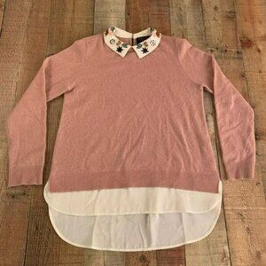 Charter club cashmere luxury women’s sweater with embroidered floral collar -S